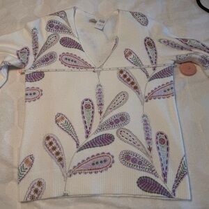 LOFT V-Neck Sweater - Purple and Green Paisley